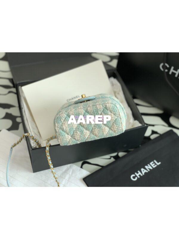 Replica Chanel 23SS Small Vanity Case in Tweed & Lambskin Light Blue AS3973 (Limited Edition) 6