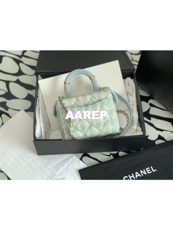 Replica Chanel 23SS Small Vanity Case in Tweed & Lambskin Light Blue AS3973 (Limited Edition) 7