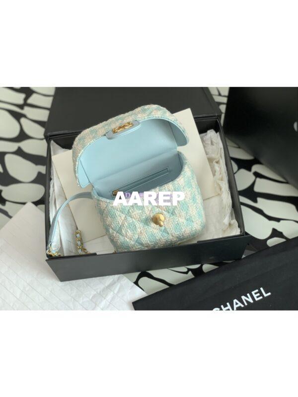 Replica Chanel 23SS Small Vanity Case in Tweed & Lambskin Light Blue AS3973 (Limited Edition) 8