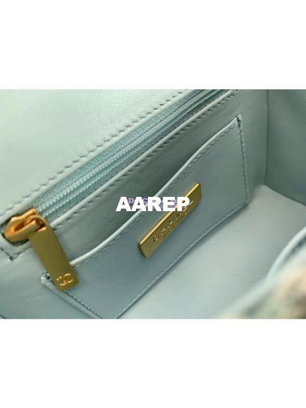 Replica Chanel 23SS Small Vanity Case in Tweed & Lambskin Light Blue AS3973 (Limited Edition) 9