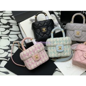 Replica Chanel 23SS Small Vanity Case in Tweed & Lambskin Light Pink AS3973 (Limited Edition)