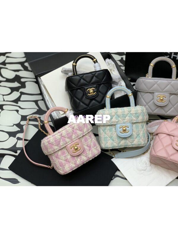 Replica Chanel 23SS Small Vanity Case in Tweed & Lambskin Light Pink AS3973 (Limited Edition)