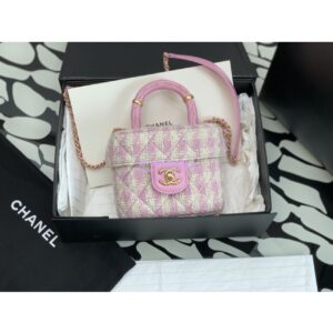 Replica Chanel 23SS Small Vanity Case in Tweed & Lambskin Light Pink AS3973 (Limited Edition) 2