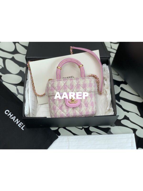 Replica Chanel 23SS Small Vanity Case in Tweed & Lambskin Light Pink AS3973 (Limited Edition) 2