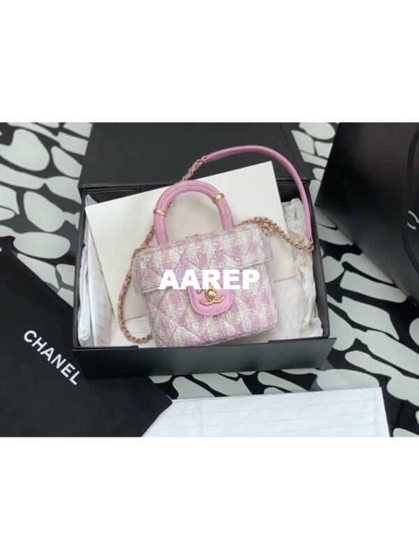Replica Chanel 23SS Small Vanity Case in Tweed & Lambskin Light Pink AS3973 (Limited Edition) 3