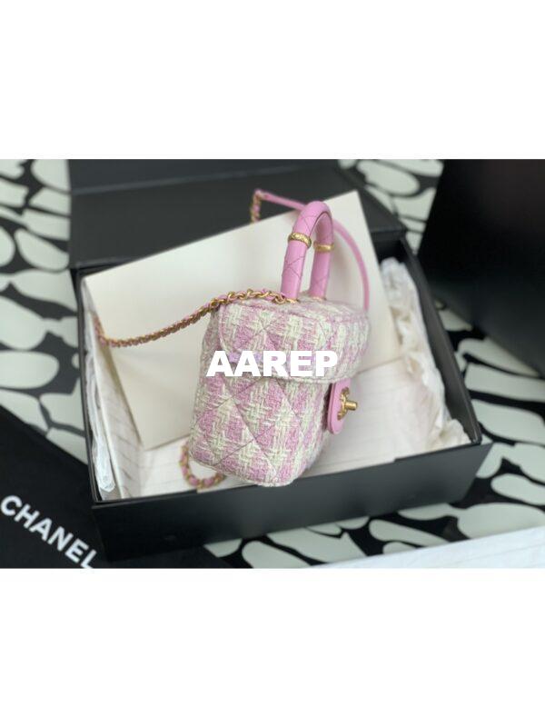 Replica Chanel 23SS Small Vanity Case in Tweed & Lambskin Light Pink AS3973 (Limited Edition) 6