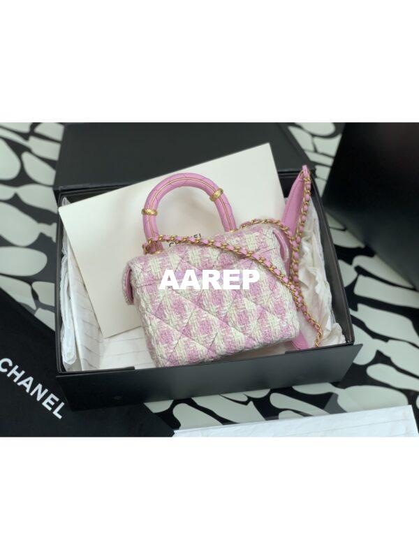 Replica Chanel 23SS Small Vanity Case in Tweed & Lambskin Light Pink AS3973 (Limited Edition) 9
