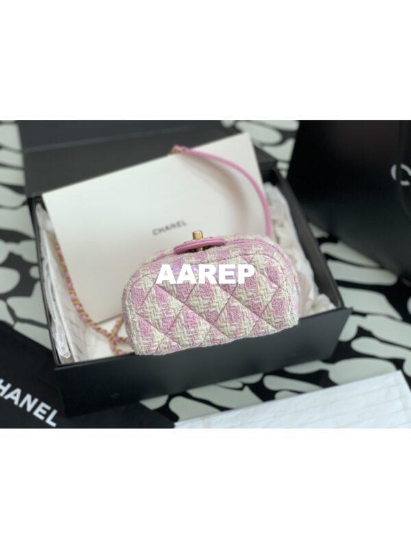 Replica Chanel 23SS Small Vanity Case in Tweed & Lambskin Light Pink AS3973 (Limited Edition) 10