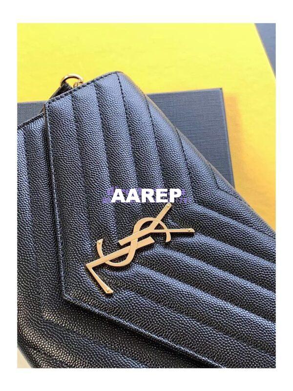 Replica YSL Saint Laurent Monogram Clutch in Quilted Grain De Poudre Embossed Leather 617662 Black 6