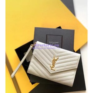 Replica YSL Saint Laurent Monogram Clutch in Quilted Grain De Poudre Embossed Leather 617662 Blanc