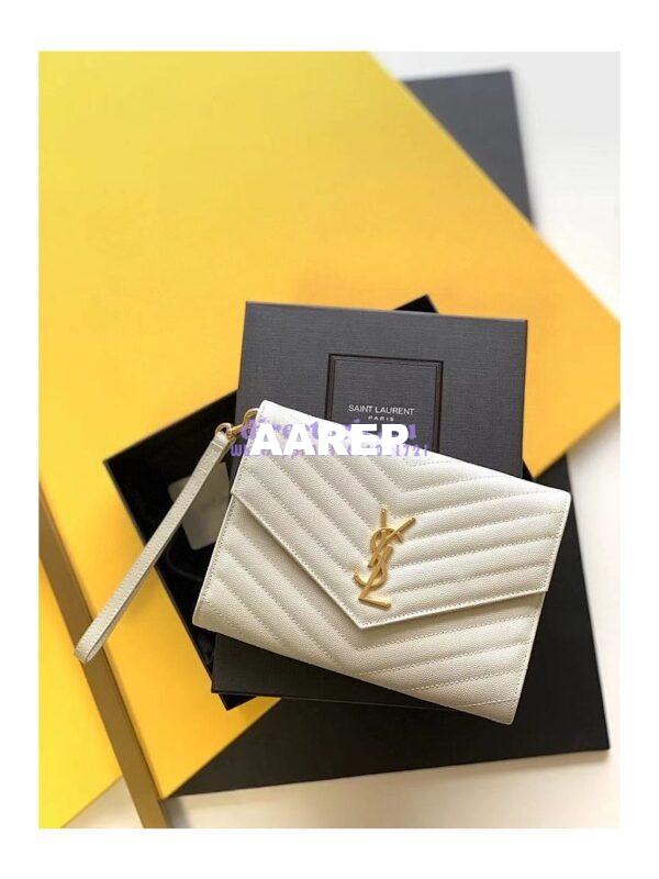 Replica YSL Saint Laurent Monogram Clutch in Quilted Grain De Poudre Embossed Leather 617662 Blanc 3