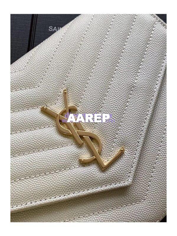 Replica YSL Saint Laurent Monogram Clutch in Quilted Grain De Poudre Embossed Leather 617662 Blanc 6