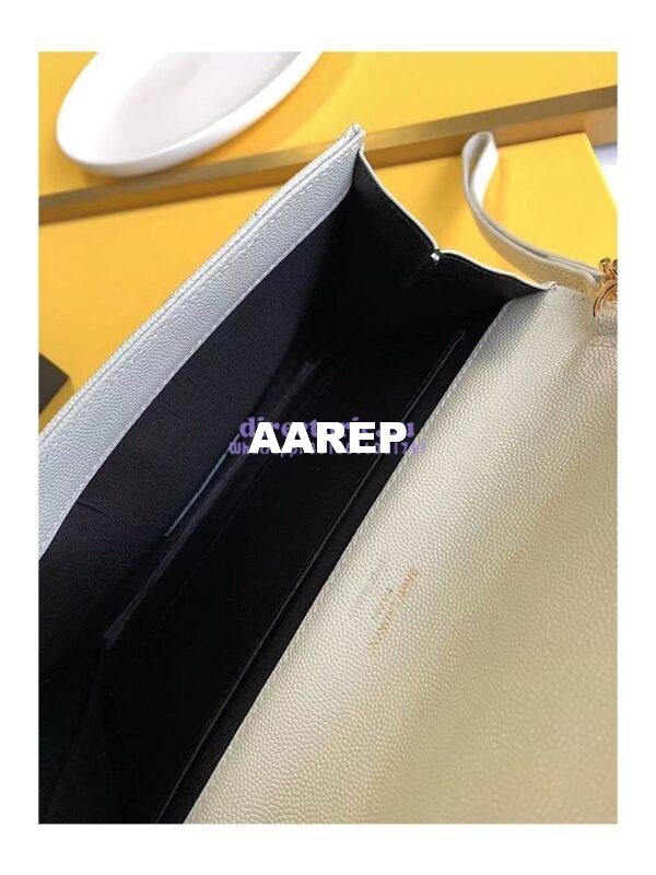 Replica YSL Saint Laurent Monogram Clutch in Quilted Grain De Poudre Embossed Leather 617662 Blanc 10