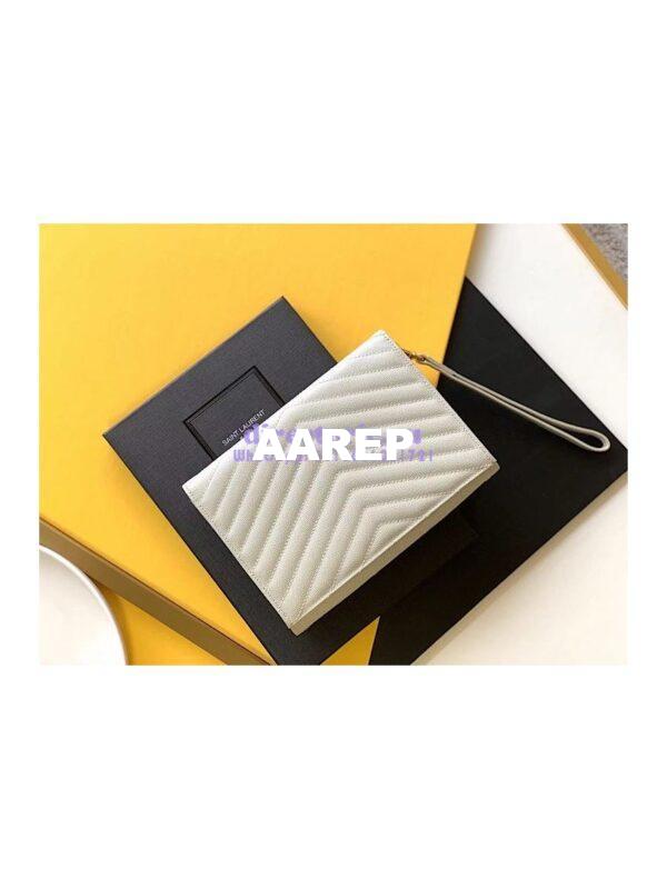 Replica YSL Saint Laurent Monogram Clutch in Quilted Grain De Poudre Embossed Leather 617662 Blanc 12