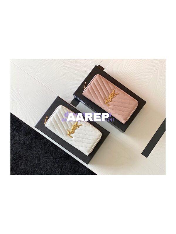 Replica YSL Saint Laurent Monogram Zip Around Wallet In Grain De Poudre Embossed Leather 358094 White