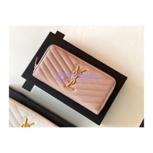 Replica YSL Saint Laurent Monogram Zip Around Wallet In Grain De Poudre Embossed Leather 358094 Light Pink