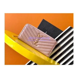 Replica YSL Saint Laurent Monogram Zip Around Wallet In Grain De Poudre Embossed Leather 358094 Light Pink 2