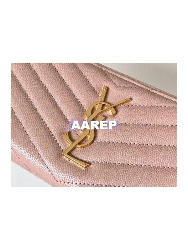 Replica YSL Saint Laurent Monogram Zip Around Wallet In Grain De Poudre Embossed Leather 358094 Light Pink 3
