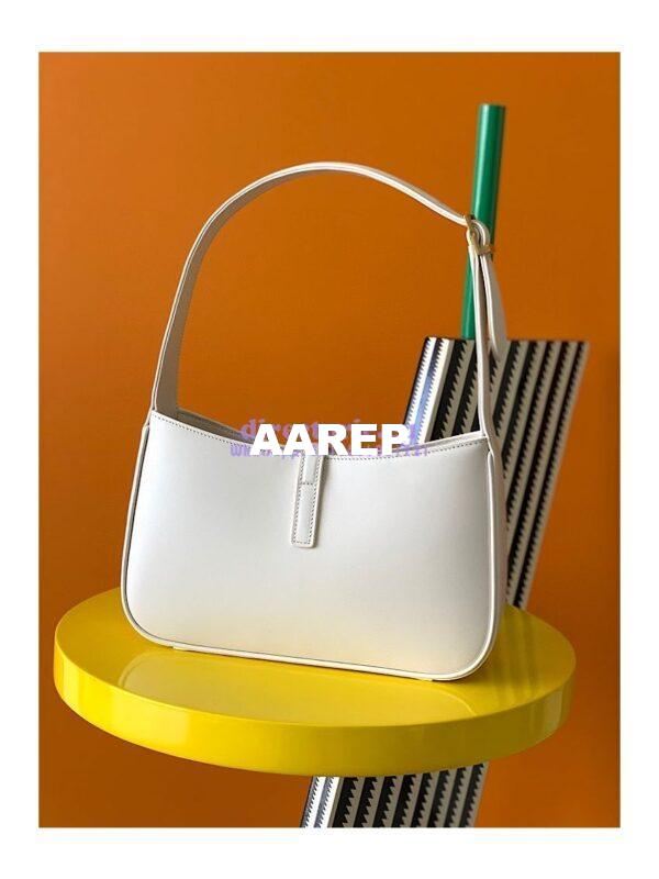 Replica YSL Saint Laurent Le 5 à 7 hobo bag in Blanc calfskin shiny leather 11
