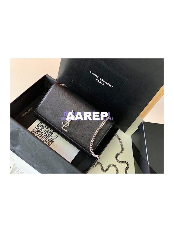 Replica YSL Saint Laurent Classic Medium Kate Satchel Grained De Poudre Textured Leather Black Silver Hardware 5