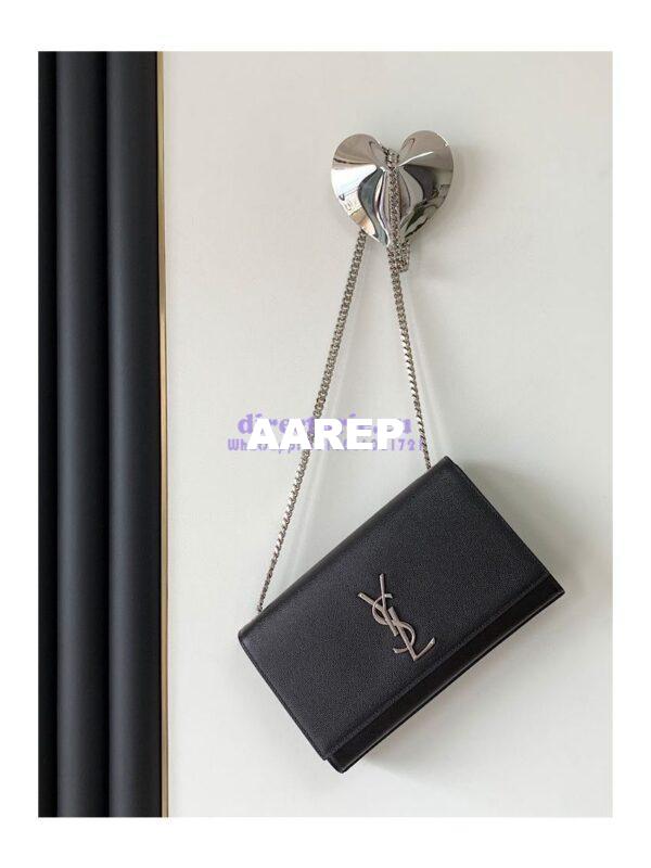 Replica YSL Saint Laurent Classic Medium Kate Satchel Grained De Poudre Textured Leather Black Silver Hardware 6