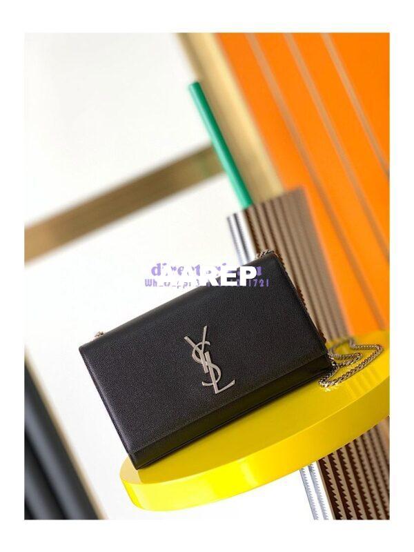 Replica YSL Saint Laurent Classic Medium Kate Satchel Grained De Poudre Textured Leather Black Silver Hardware 7