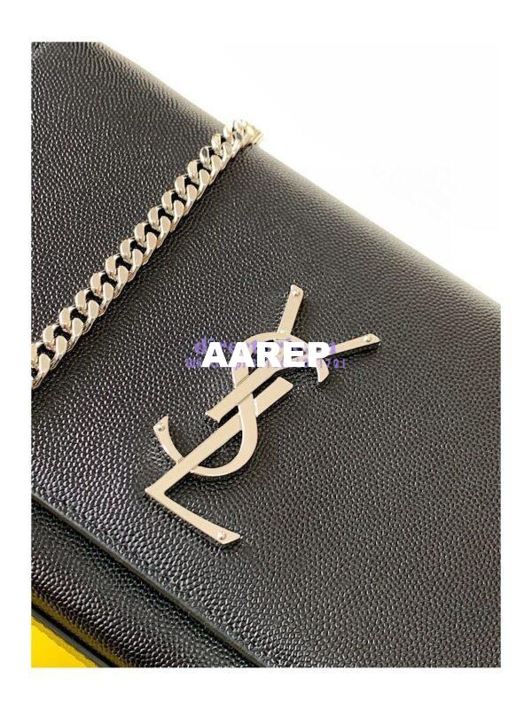 Replica YSL Saint Laurent Classic Medium Kate Satchel Grained De Poudre Textured Leather Black Silver Hardware 9