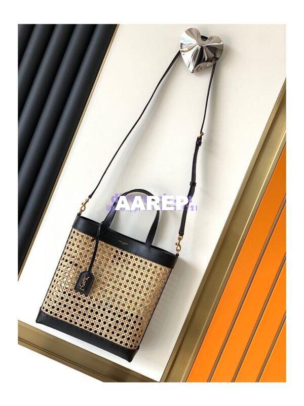 Replica YSL Saint Laurent Saint Laurent N/S Toy Shopping Bag in Woven Cane And Black Leather 6551612 5