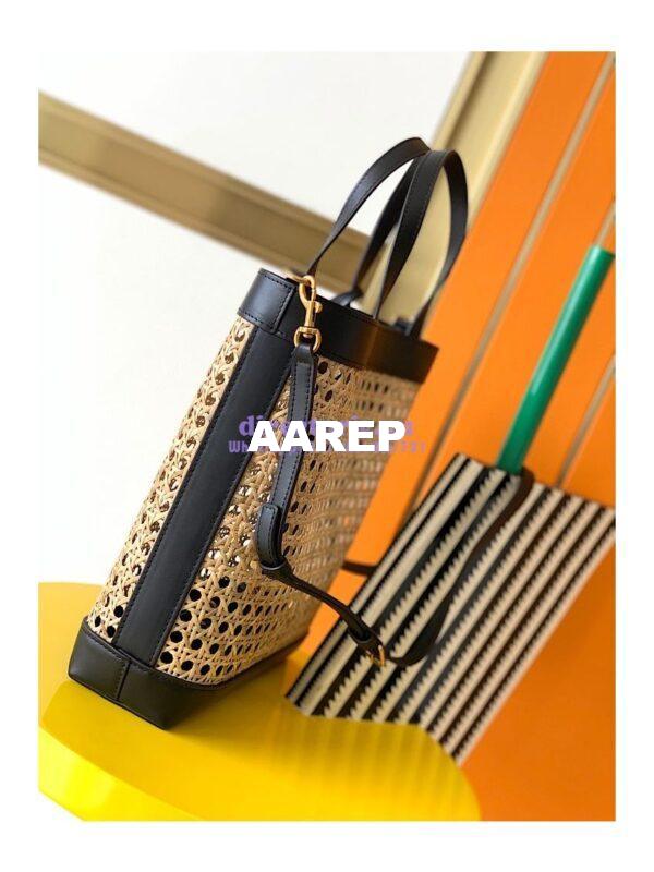 Replica YSL Saint Laurent Saint Laurent N/S Toy Shopping Bag in Woven Cane And Black Leather 6551612 8