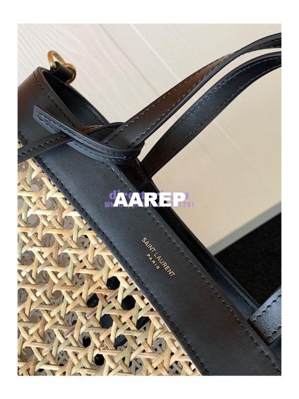 Replica YSL Saint Laurent Saint Laurent N/S Toy Shopping Bag in Woven Cane And Black Leather 6551612 9