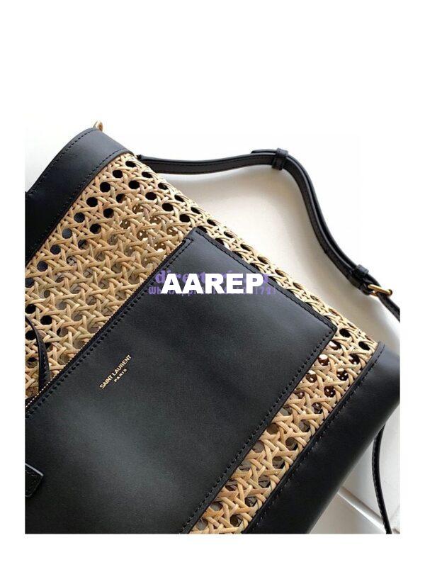 Replica YSL Saint Laurent Saint Laurent N/S Toy Shopping Bag in Woven Cane And Black Leather 6551612 10