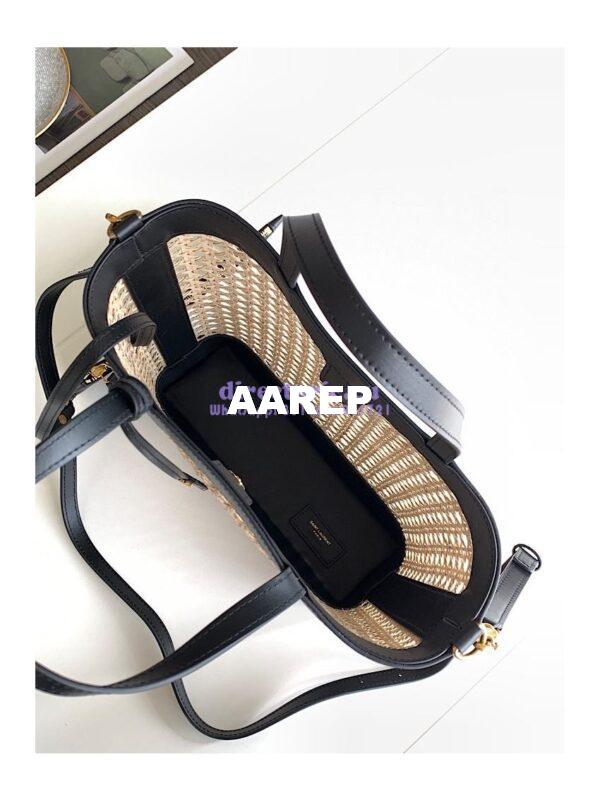 Replica YSL Saint Laurent Saint Laurent N/S Toy Shopping Bag in Woven Cane And Black Leather 6551612 11