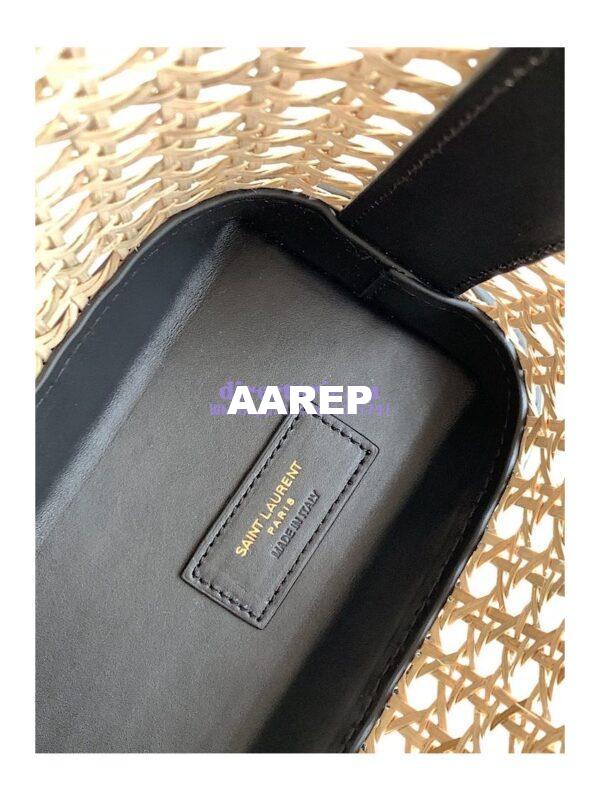 Replica YSL Saint Laurent Saint Laurent N/S Toy Shopping Bag in Woven Cane And Black Leather 6551612 12