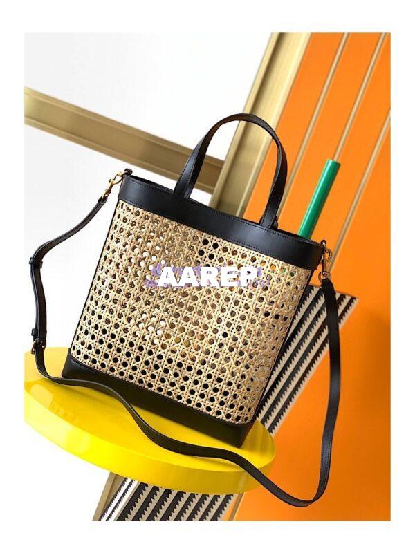 Replica YSL Saint Laurent Saint Laurent N/S Toy Shopping Bag in Woven Cane And Black Leather 6551612 13