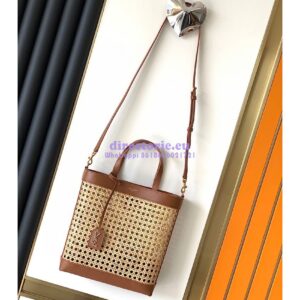 Replica YSL Saint Laurent Saint Laurent N/S Toy Shopping Bag in Woven Cane And Brown Leather 6551612 2