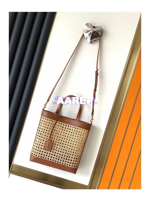 Replica YSL Saint Laurent Saint Laurent N/S Toy Shopping Bag in Woven Cane And Brown Leather 6551612 4
