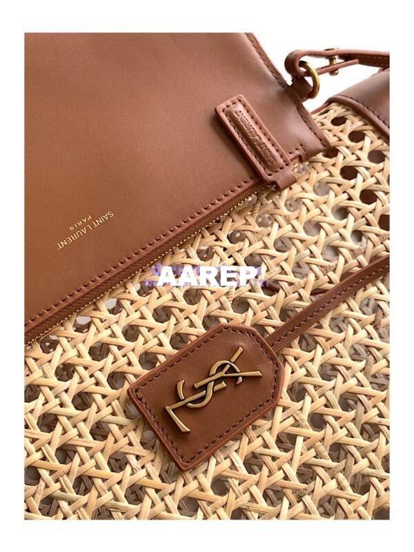 Replica YSL Saint Laurent Saint Laurent N/S Toy Shopping Bag in Woven Cane And Brown Leather 6551612 9
