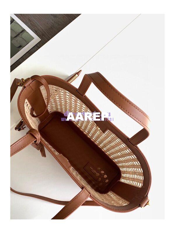Replica YSL Saint Laurent Saint Laurent N/S Toy Shopping Bag in Woven Cane And Brown Leather 6551612 10