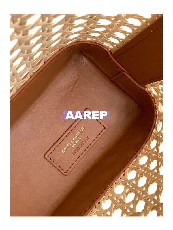 Replica YSL Saint Laurent Saint Laurent N/S Toy Shopping Bag in Woven Cane And Brown Leather 6551612 11