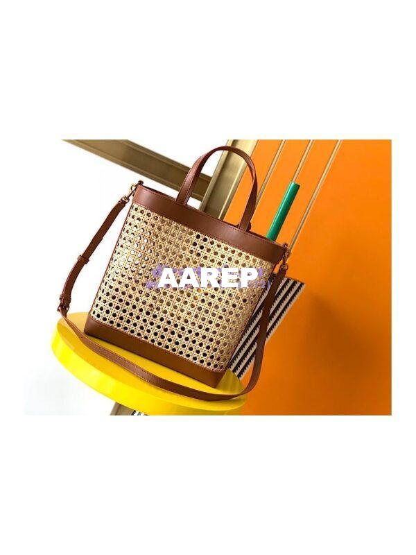 Replica YSL Saint Laurent Saint Laurent N/S Toy Shopping Bag in Woven Cane And Brown Leather 6551612 12