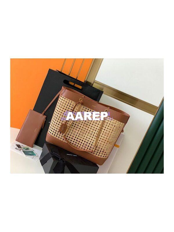 Replica YSL Saint Laurent E/W Shopping Bag in Woven Cane And Leather 6551432