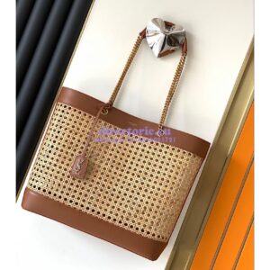 Replica YSL Saint Laurent E/W Shopping Bag in Woven Cane And Leather 6551432 2