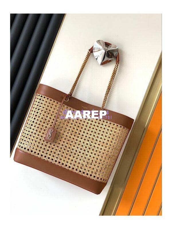Replica YSL Saint Laurent E/W Shopping Bag in Woven Cane And Leather 6551432 2
