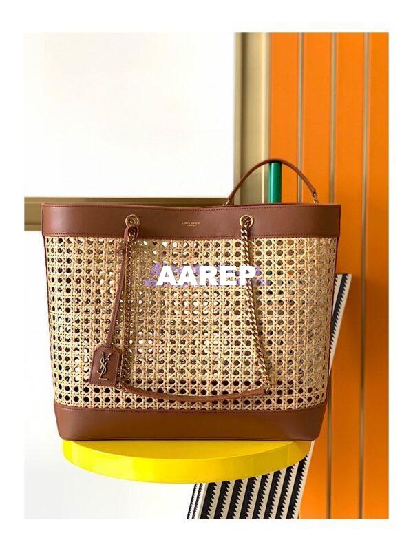Replica YSL Saint Laurent E/W Shopping Bag in Woven Cane And Leather 6551432 3