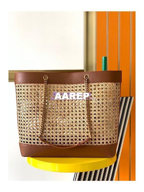 Replica YSL Saint Laurent E/W Shopping Bag in Woven Cane And Leather 6551432 9