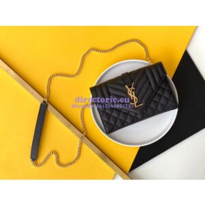 Replica YSL Envelope small bag in mix matelassé grain de poudre embossed leather 526286 black GHW 2