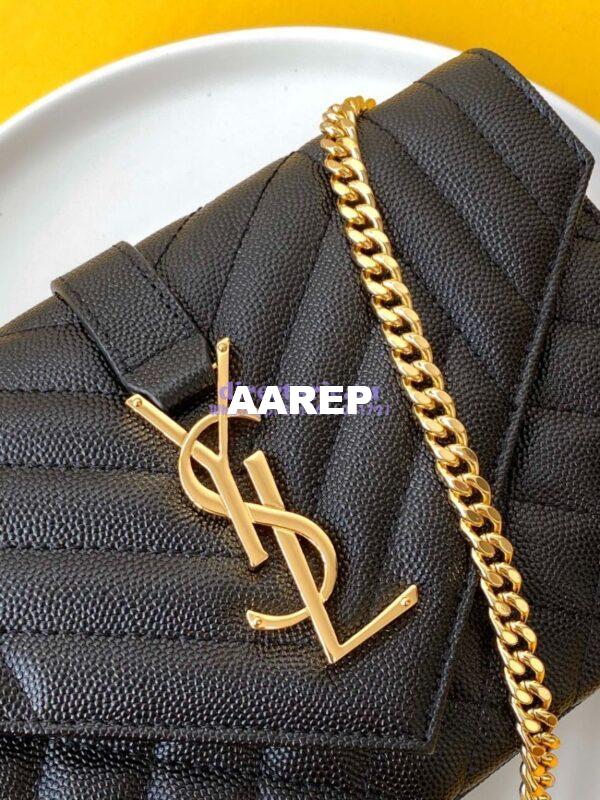 Replica YSL Envelope small bag in mix matelassé grain de poudre embossed leather 526286 black GHW 8