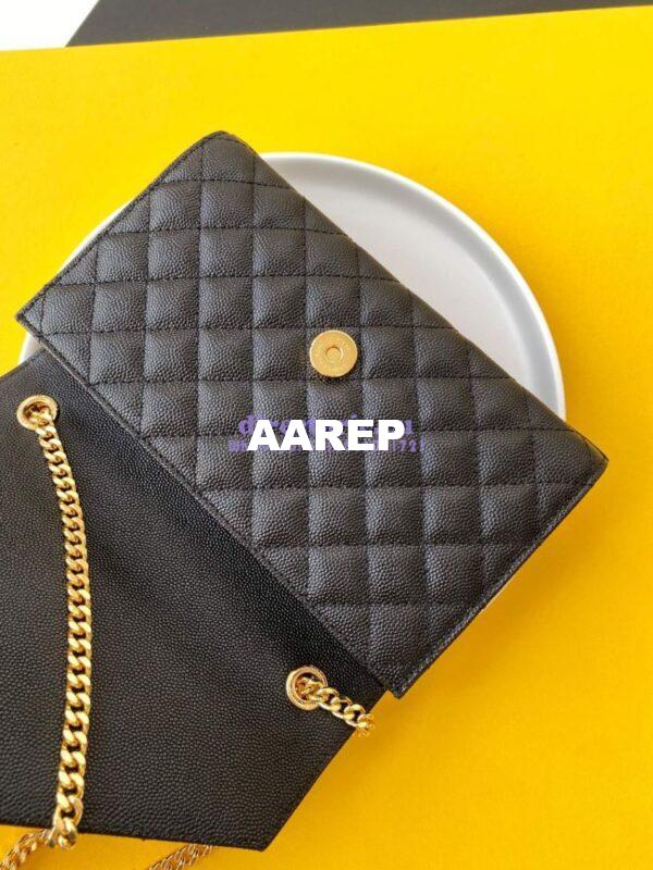 Replica YSL Envelope small bag in mix matelassé grain de poudre embossed leather 526286 black GHW 11
