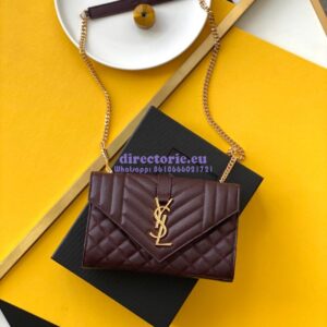 Replica YSL Envelope small bag in mix matelassé grain de poudre embossed leather 526286 wine red