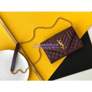 Replica YSL Envelope small bag in mix matelassé grain de poudre embossed leather 526286 wine red 2